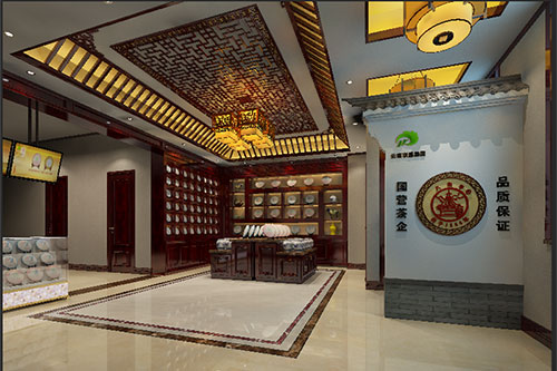 平遥古朴典雅的中式茶叶店大堂设计效果图
