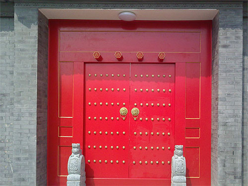 平遥中国传统四合院系列朱红色中式木制大门木作